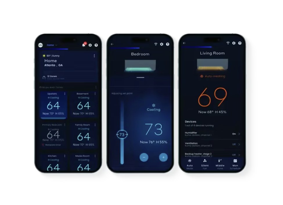 Mitsubishi Comfort App controlling heat pump zones from a phone