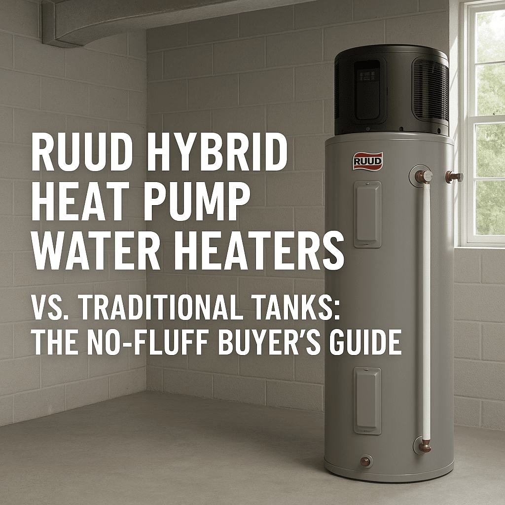 Rheem hybrid heat pump water heater in an Upstate NY utility room