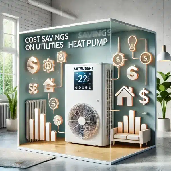 DALL·E 2024 12 17 12.25.29 A visually appealing boxed image representing cost savings on utilities provided by a heat pump system without any text. The scene features a sleek